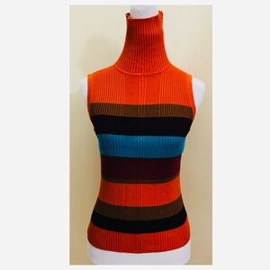 Vintage Multi-Color Stripe Sleeveless Turtleneck, Sz Lg